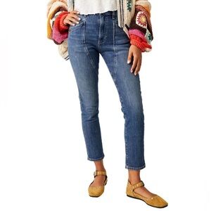 NWT Free People Beacon Mid Rise Slim Crop Jeans in Wilder Blue Size 26